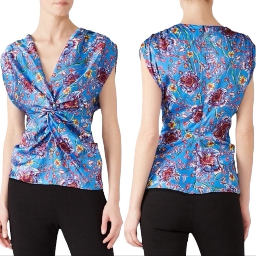 Prabal Gurung Collective Floral Twist Front Satin Top Sz 12